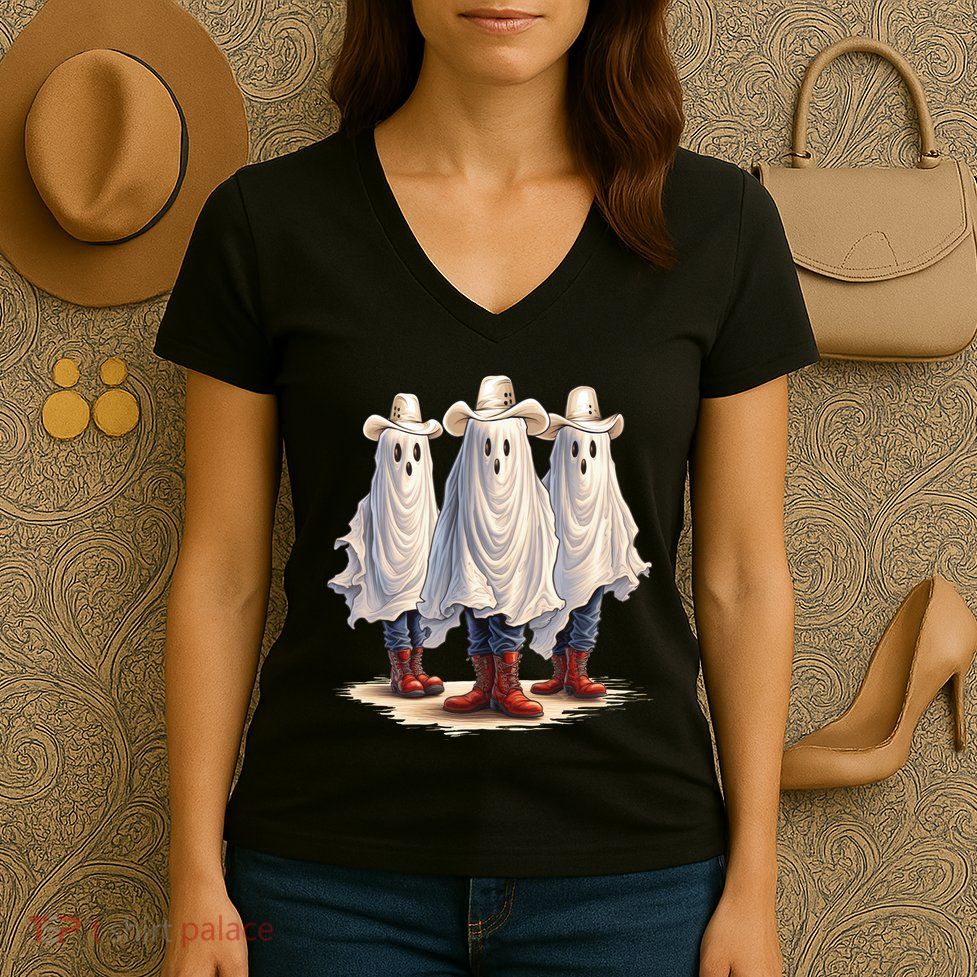 Three Cowboy Ghosts Women's V-Neck T-Shirt