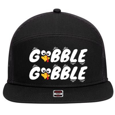 Thanksgiving Cute Gobble Gobble Turkey Face Gift 7 Panel Mesh Trucker Snapback Hat