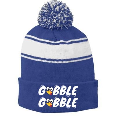 Thanksgiving Cute Gobble Gobble Turkey Face Gift Stripe Pom Pom Beanie