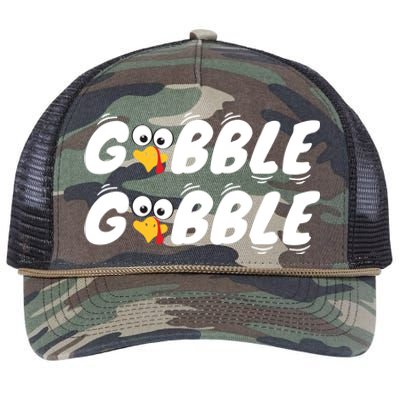 Thanksgiving Cute Gobble Gobble Turkey Face Gift Retro Rope Trucker Hat Cap