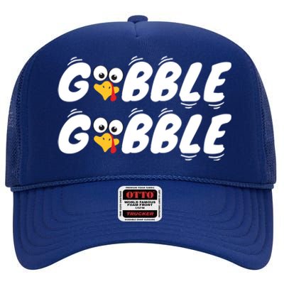 Thanksgiving Cute Gobble Gobble Turkey Face Gift High Crown Mesh Back Trucker Hat