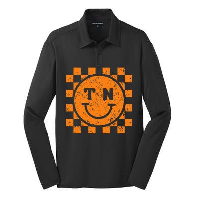 Tennessee Checkered Happily Face Football Season Game Day Silk Touch Performance Long Sleeve Polo