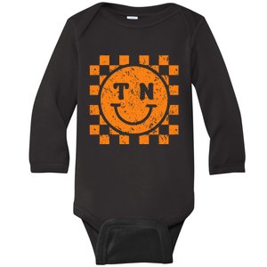 Tennessee Checkered Happily Face Football Season Game Day Baby Long Sleeve Bodysuit