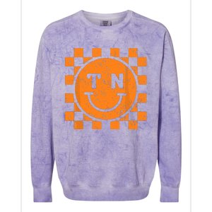 Tennessee Checkered Happy Face Football Season Game Day Colorblast Crewneck Sweatshirt