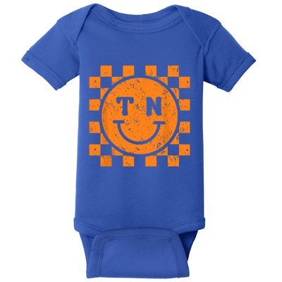 Tennessee Checkered Happy Face Football Season Game Day Baby Bodysuit