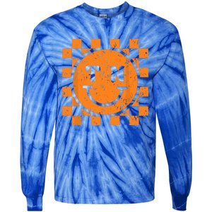 Tennessee Checkered Happy Face Football Season Game Day Tie-Dye Long Sleeve Shirt