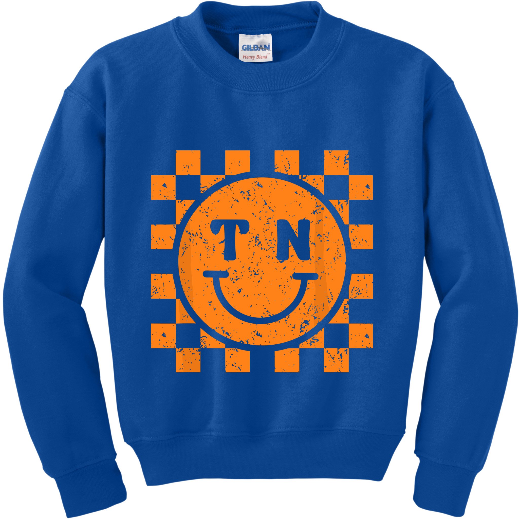 Tennessee Checkered Happy Face Football Season Game Day Kids Sweatshirt