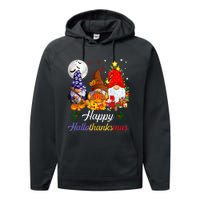 Thanksgiving Christmas Happy Hallothanksmas Gnomes Performance Fleece Hoodie