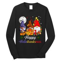 Thanksgiving Christmas Happy Hallothanksmas Gnomes Long Sleeve Shirt