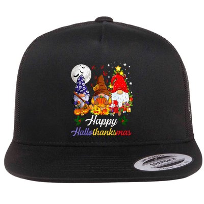 Thanksgiving Christmas Happy Hallothanksmas Gnomes Flatbill Hat