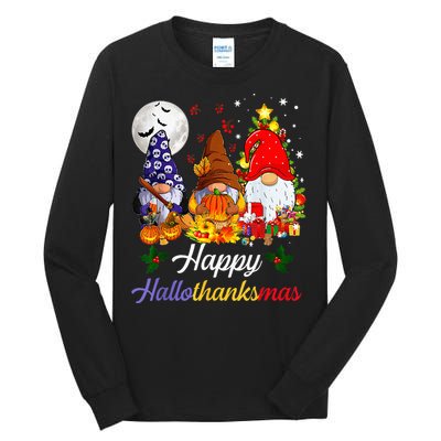 Thanksgiving Christmas Happy Hallothanksmas Gnomes Tall Long Sleeve T-Shirt