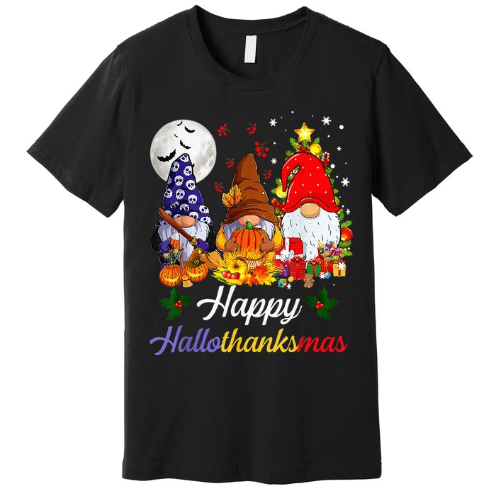 Thanksgiving Christmas Happy Hallothanksmas Gnomes Premium T-Shirt