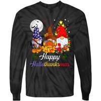 Thanksgiving Christmas Happy Hallothanksmas Gnomes Tie-Dye Long Sleeve Shirt