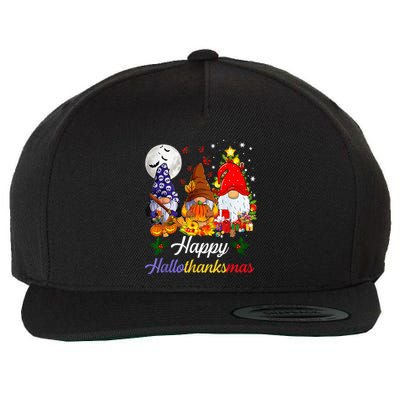 Thanksgiving Christmas Happy Hallothanksmas Gnomes Wool Snapback Cap