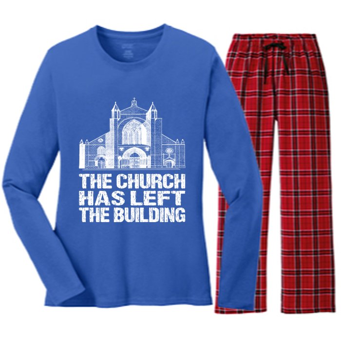 The Church Has Left The Building Inspirational Love God Gift Women's Long Sleeve Flannel Pajama Set 