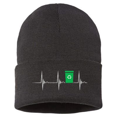 Trash Can Heartbeat EKG Pulse Recycle Logo Earth Day Sustainable Knit Beanie