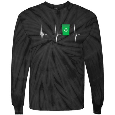 Trash Can Heartbeat EKG Pulse Recycle Logo Earth Day Tie-Dye Long Sleeve Shirt