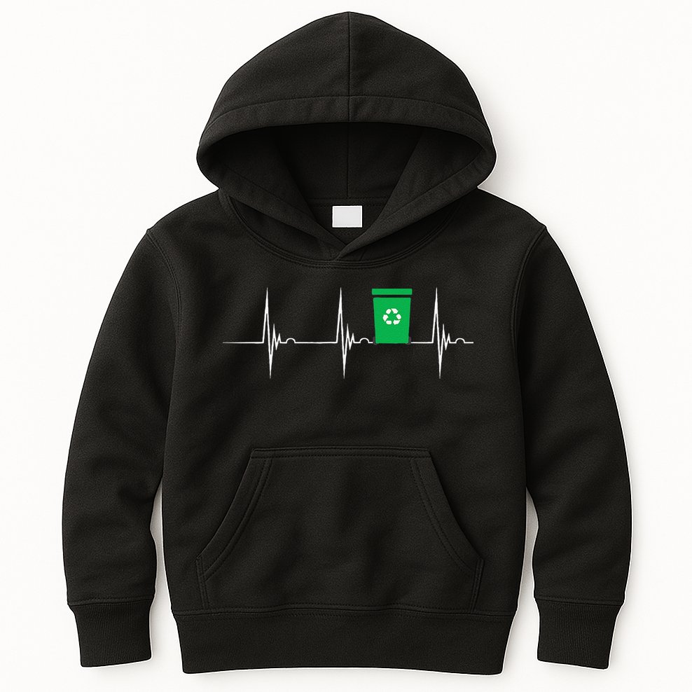 Trash Can Heartbeat EKG Pulse Recycle Logo Earth Day Kids Hoodie