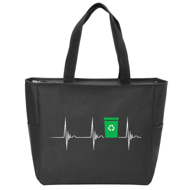Trash Can Heartbeat EKG Pulse Recycle Logo Earth Day Zip Tote Bag