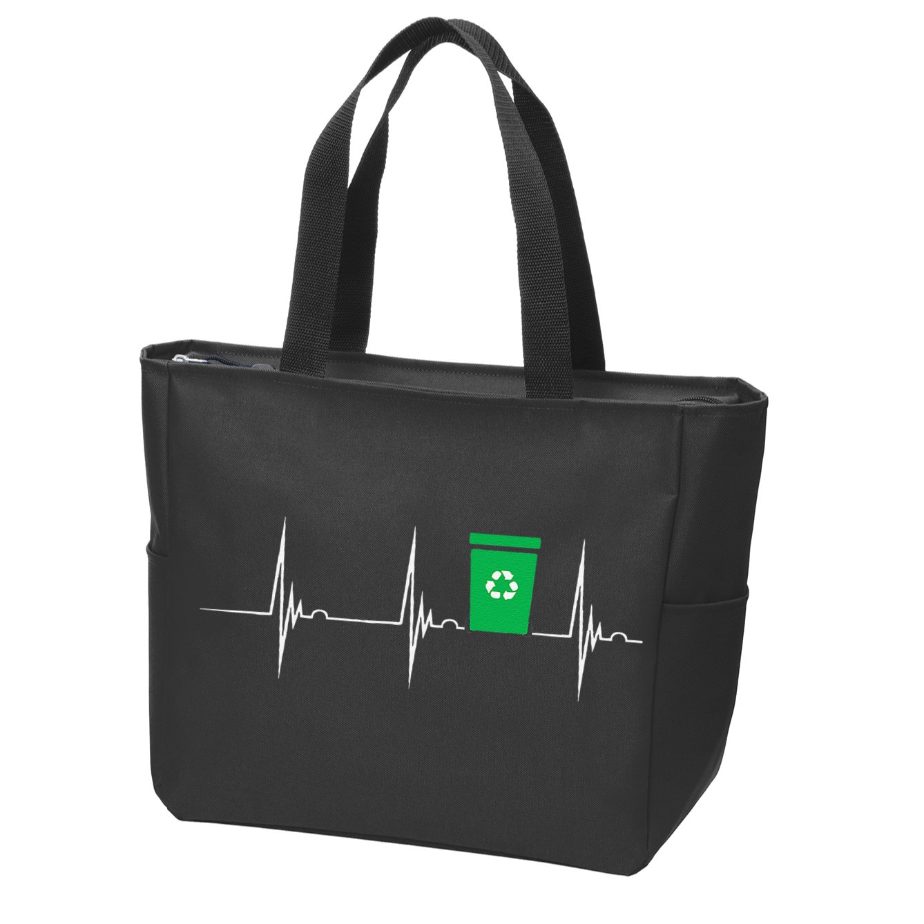 Trash Can Heartbeat EKG Pulse Recycle Logo Earth Day Zip Tote Bag