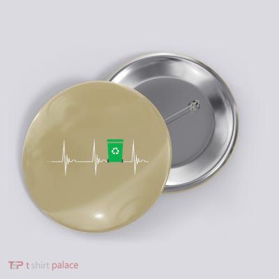 Trash Can Heartbeat EKG Pulse Recycle Logo Earth Day Button