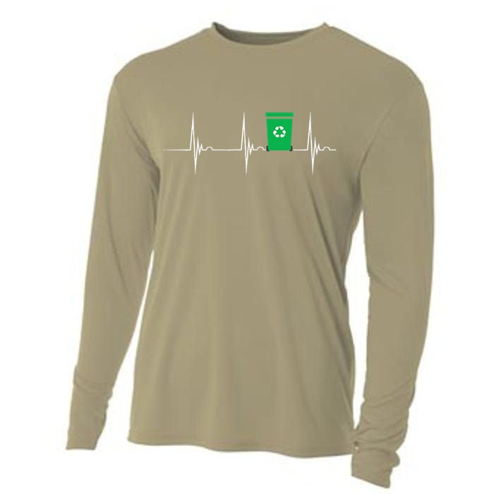 Trash Can Heartbeat EKG Pulse Recycle Logo Earth Day Cooling Performance Long Sleeve Crew