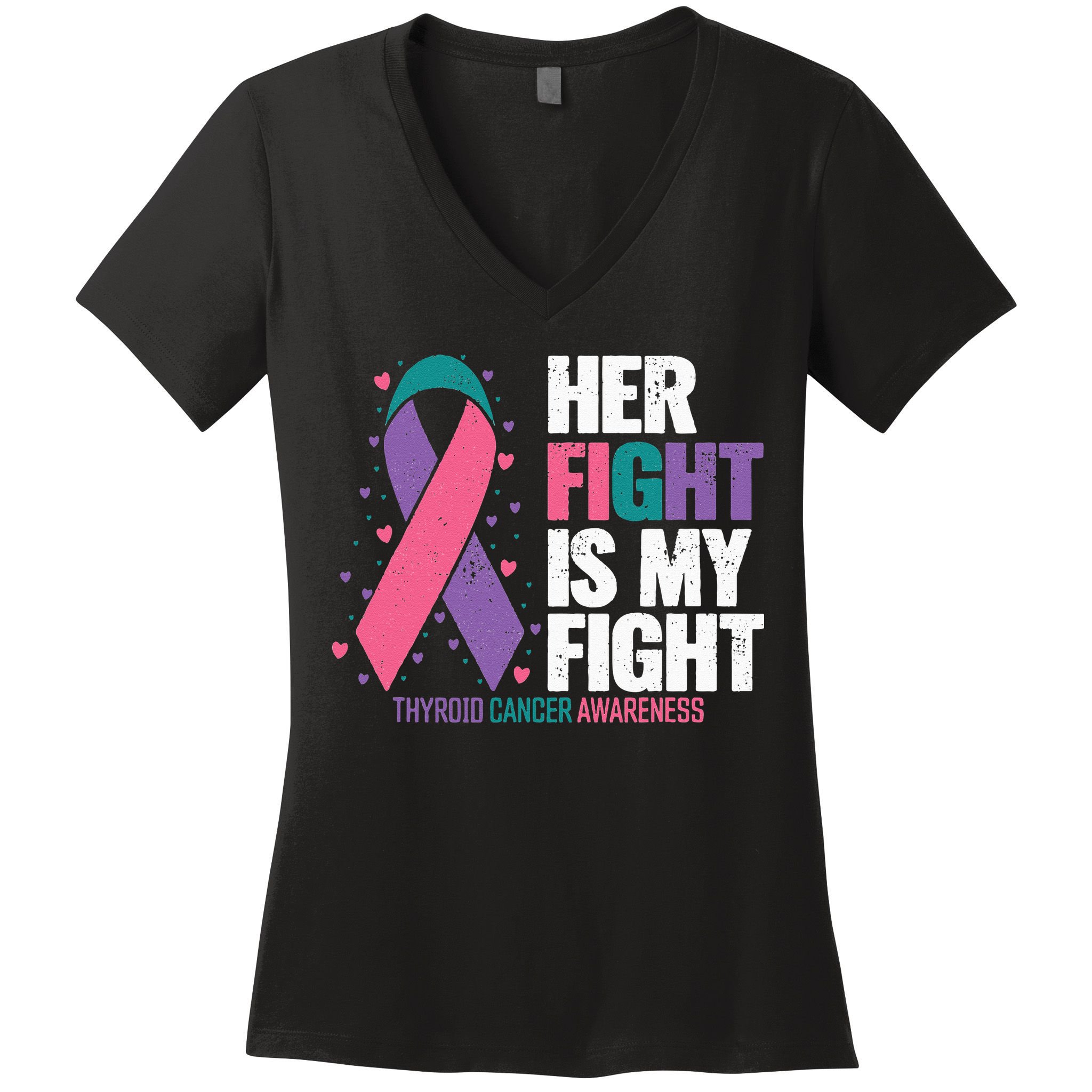 Thyroid Cancer Her Fight My Fight Thyroid Cancer Awareness Women's V-Neck T-Shirt