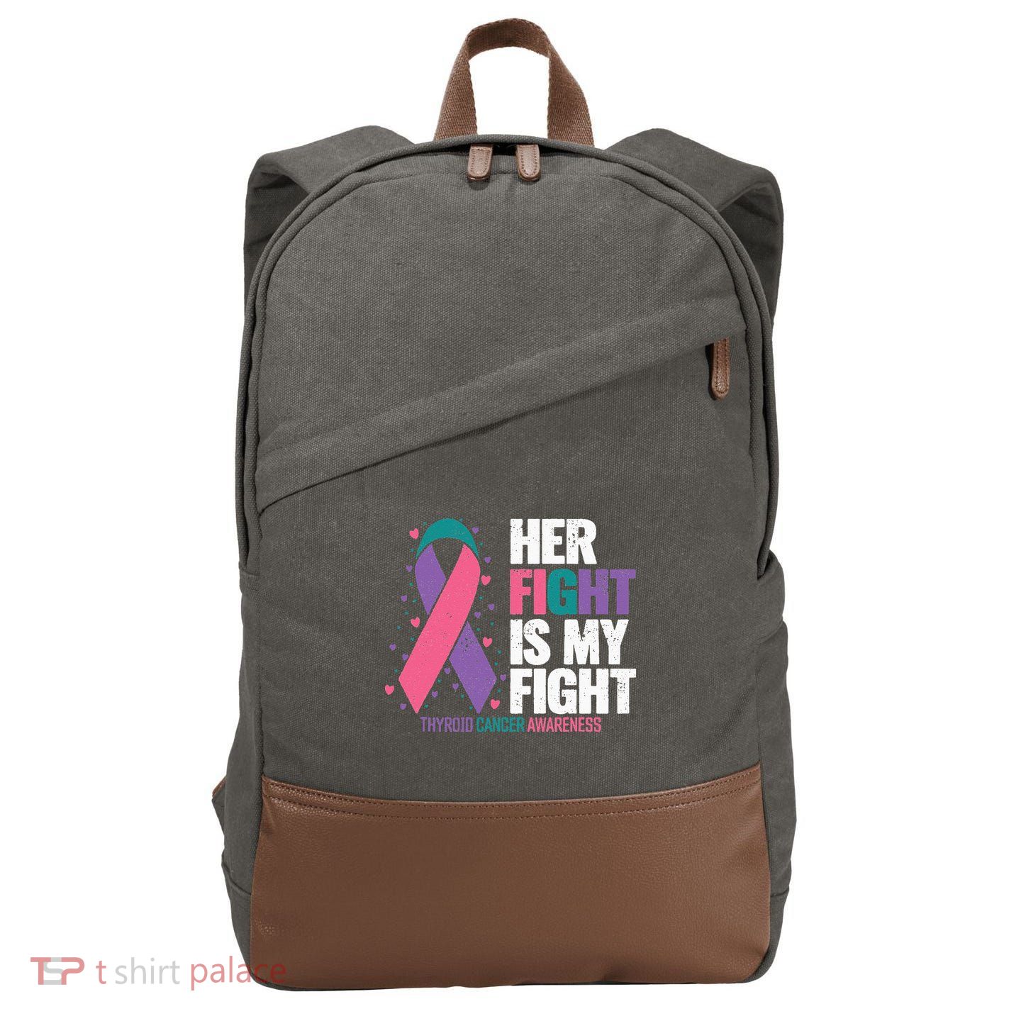 Thyroid Cancer Her Fight My Fight Thyroid Cancer Awareness Cotton Canvas Backpack