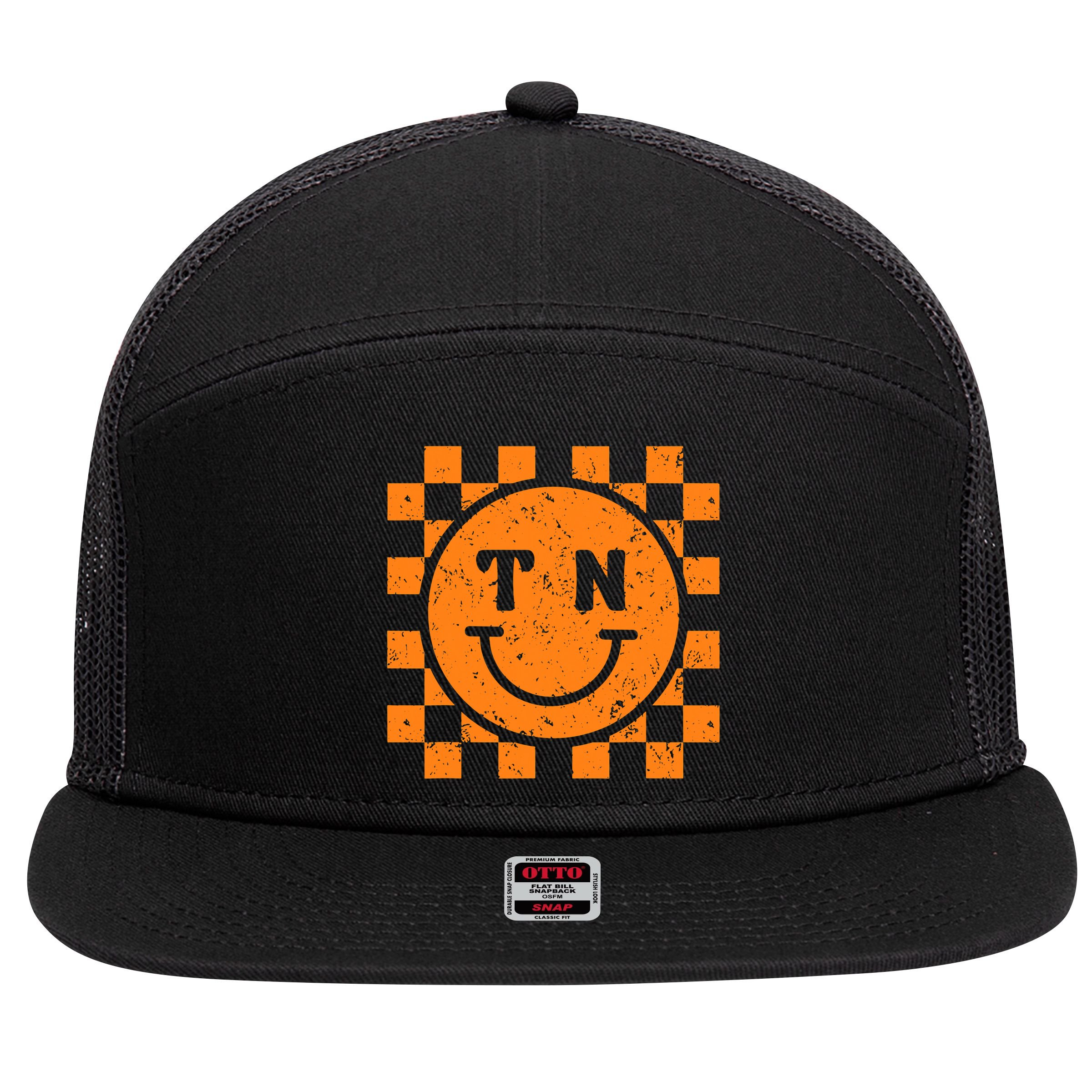 Tennessee Checkered Happy Face Football Season Game Day 7 Panel Mesh Trucker Snapback Hat