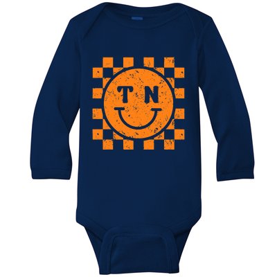 Tennessee Checkered Happy Face Football Season Game Day Baby Long Sleeve Bodysuit