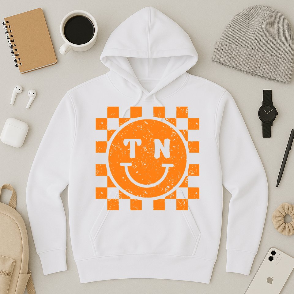 Tennessee Checkered Happy Face Football Season Game Day Hoodie