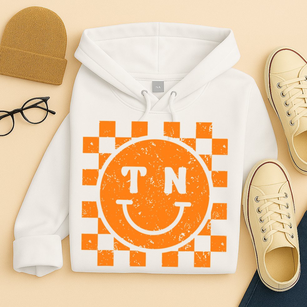 Tennessee Checkered Happy Face Football Season Game Day Hoodie