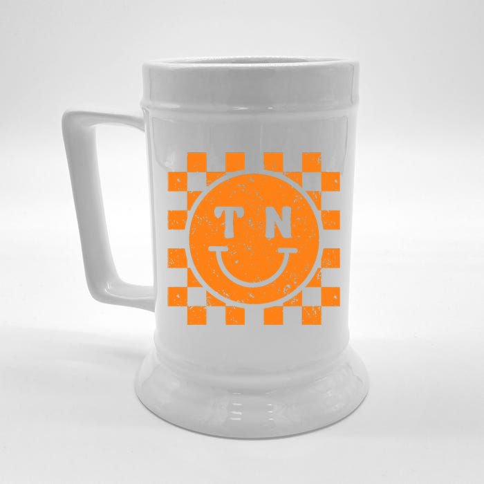 Tennessee Checkered Happy Face Football Season Game Day Beer Stein