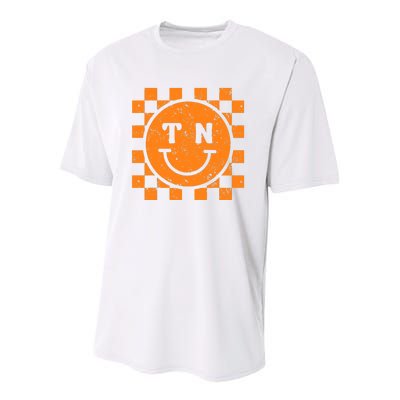 Tennessee Checkered Happy Face Football Season Game Day Youth Performance Sprint T-Shirt