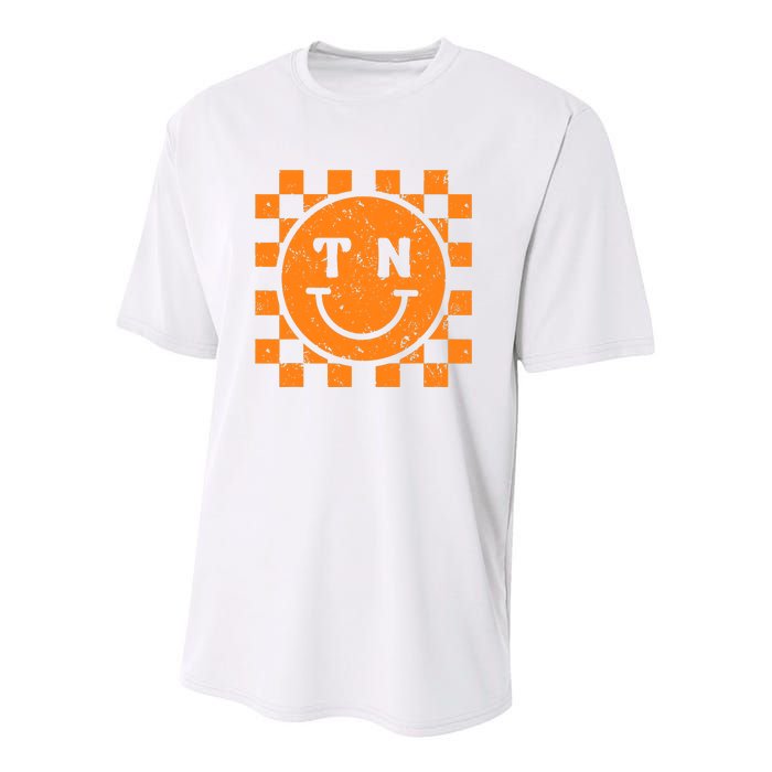 Tennessee Checkered Happy Face Football Season Game Day Youth Performance Sprint T-Shirt