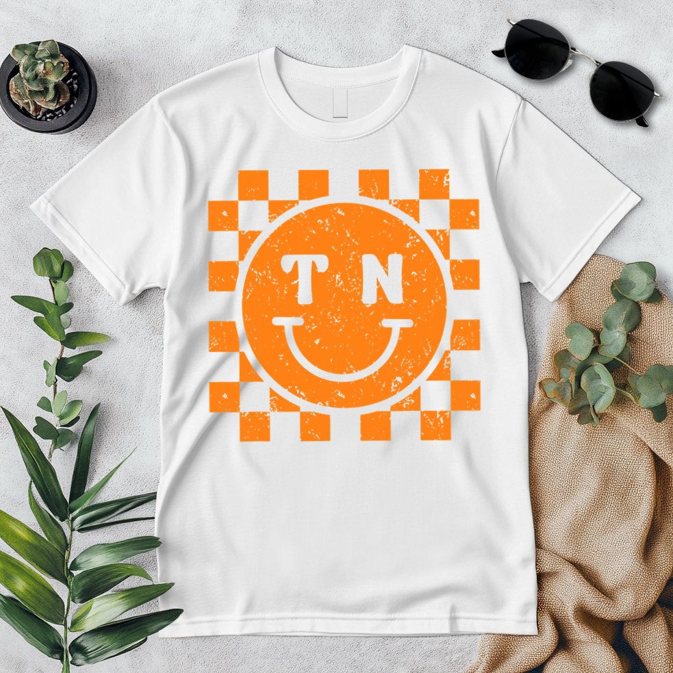 Tennessee Checkered Happy Face Football Season Game Day Premium T-Shirt