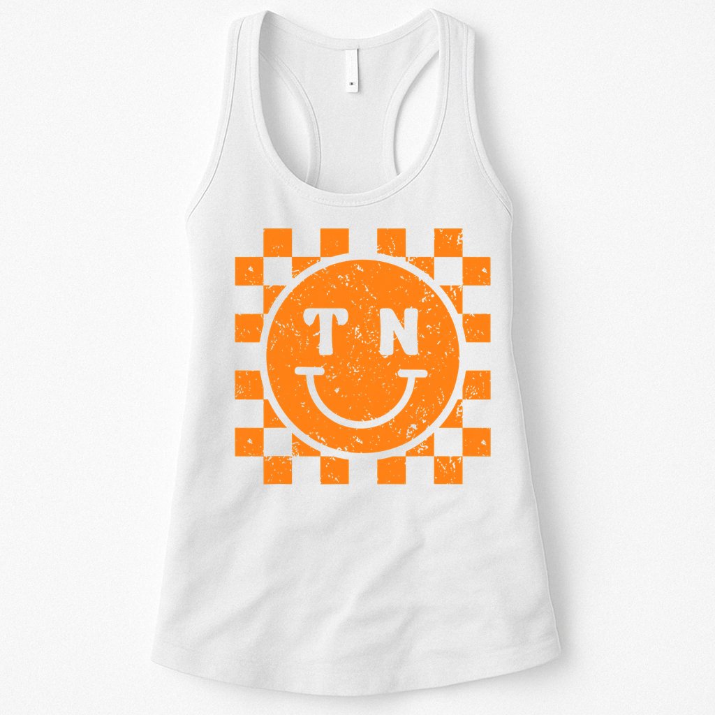 Tennessee Checkered Happy Face Football Season Game Day Womens Tank Top