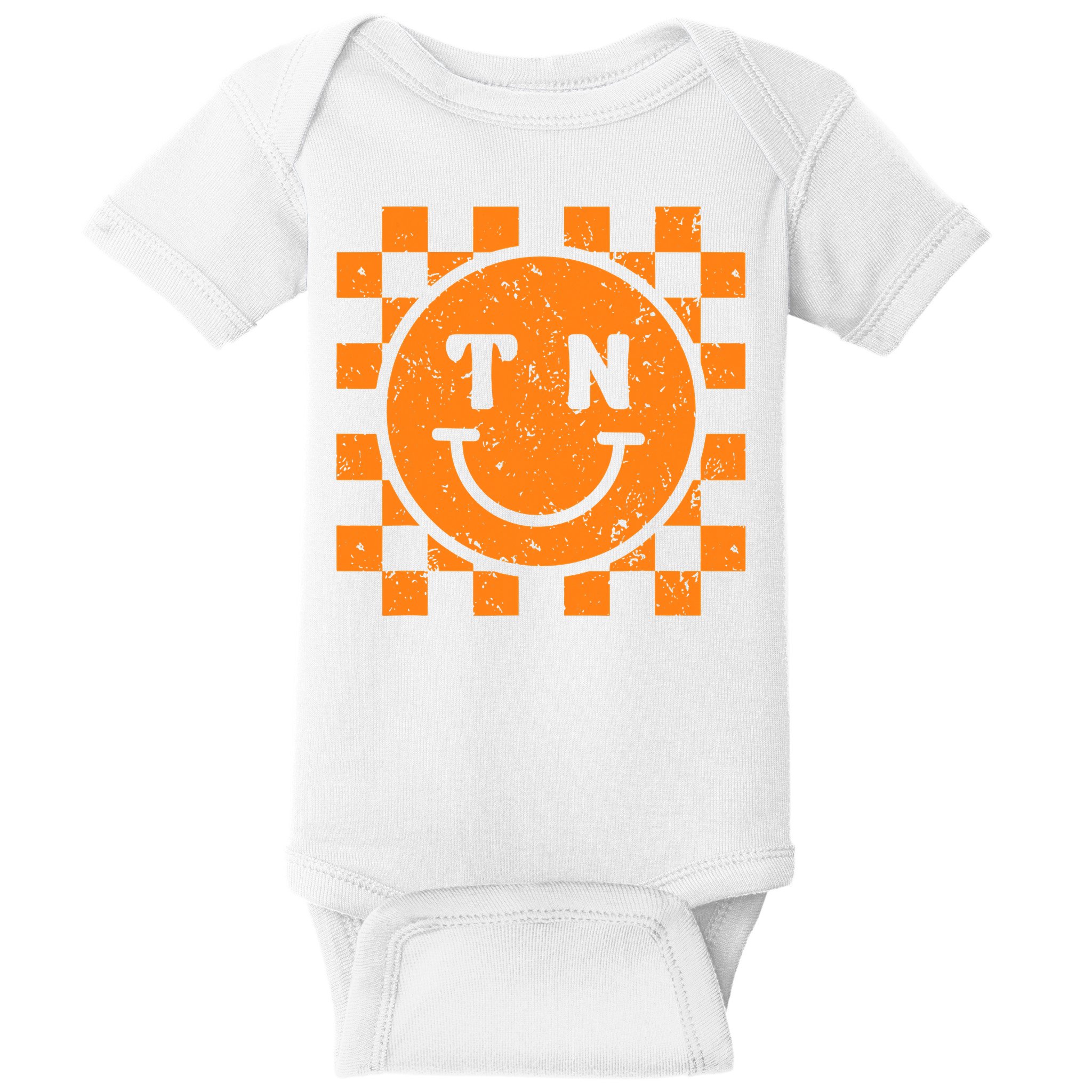 Tennessee Checkered Happy Face Football Season Game Day Baby Bodysuit