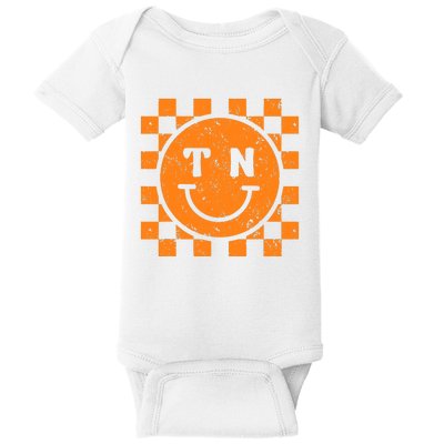 Tennessee Checkered Happy Face Football Season Game Day Baby Bodysuit