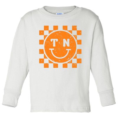 Tennessee Checkered Happy Face Football Season Game Day Toddler Long Sleeve Shirt