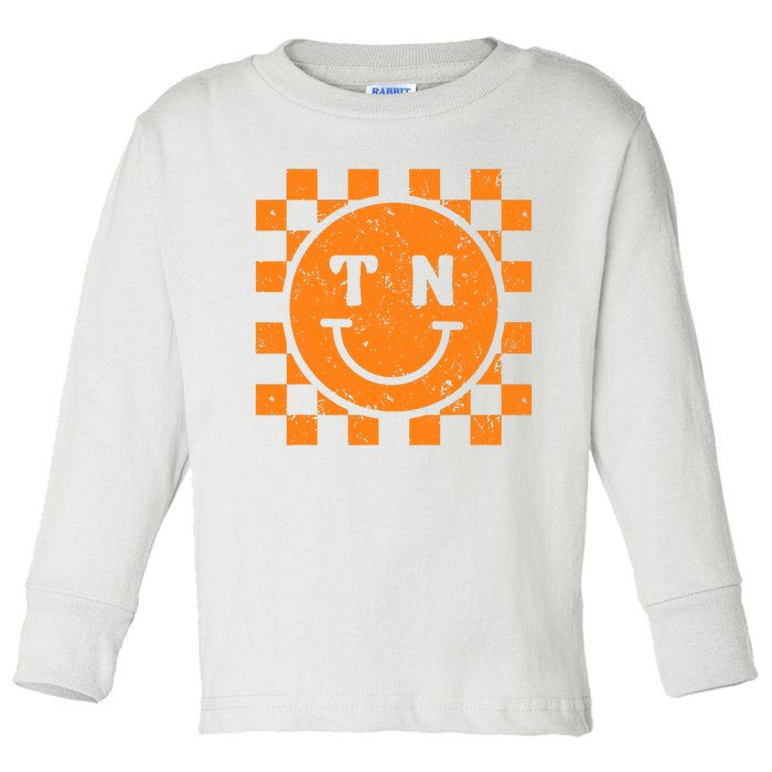 Tennessee Checkered Happy Face Football Season Game Day Toddler Long Sleeve Shirt