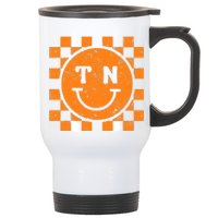 Tennessee Checkered Happy Face Football Season Game Day Stainless Steel Travel Mug