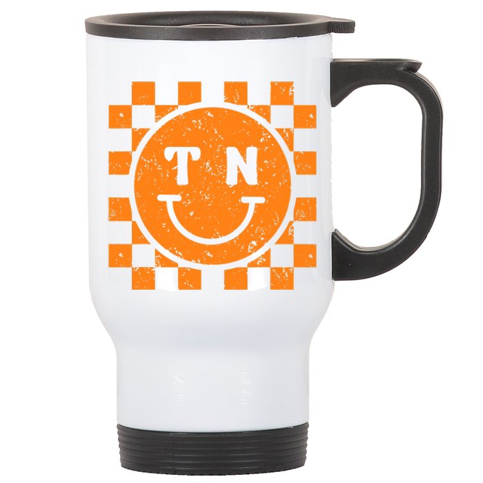 Tennessee Checkered Happy Face Football Season Game Day Stainless Steel Travel Mug