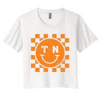 Tennessee Checkered Happy Face Football Season Game Day Women's Crop Top Tee