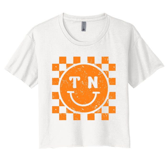 Tennessee Checkered Happy Face Football Season Game Day Women's Crop Top Tee