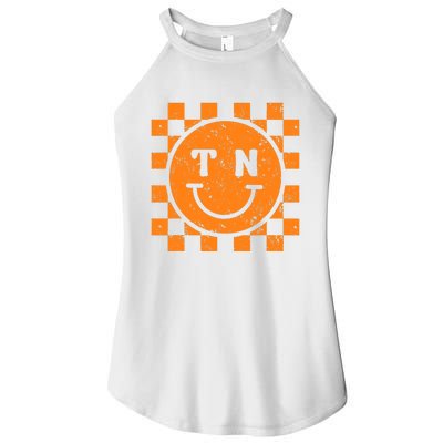 Tennessee Checkered Happy Face Football Season Game Day Women's Perfect Tri Rocker Tank