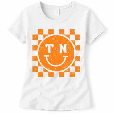 Tennessee Checkered Happy Face Football Season Game Day Womens T-Shirt