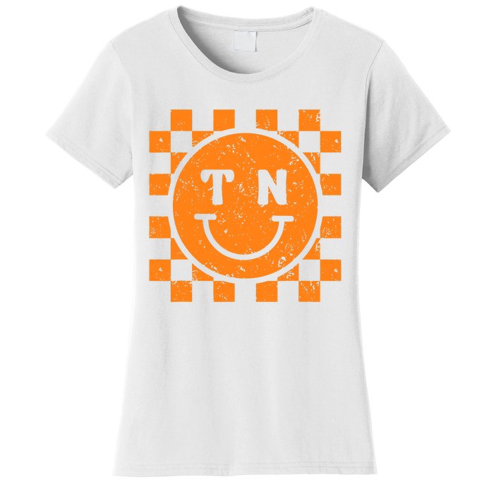 Tennessee Checkered Happy Face Football Season Game Day Women's T-Shirt