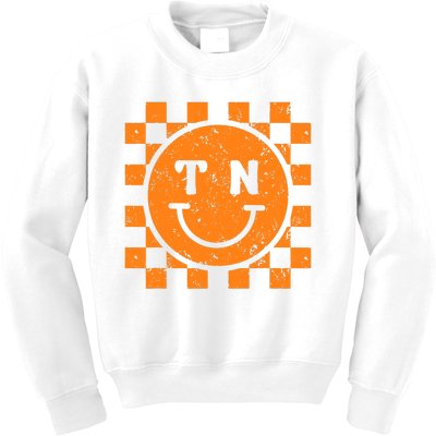 Tennessee Checkered Happy Face Football Season Game Day Kids Sweatshirt