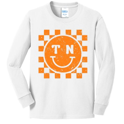 Tennessee Checkered Happy Face Football Season Game Day Kids Long Sleeve Shirt